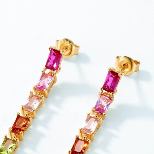 Long rainbow zirconia earrings female S925 silver inlaid multi-color zirconium light luxury earrings simple fashion - Image 3