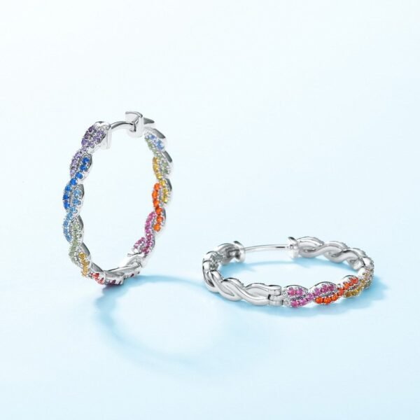 Twisted rainbow dopamine earrings S925 silver full set colorful treasure earrings light luxury simple - Image 3