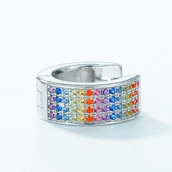 Wind circle rainbow earrings S925 silver with four rows of colored diamond earrings for men and women models fashion light luxury hip-hop - Image 3