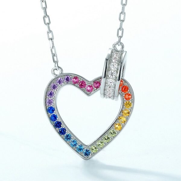 S925 silver rainbow zircon love necklace full of diamonds colorful treasure ring interlocking collarbone chain fashionable hundred matching - Image 3