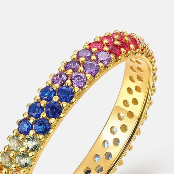 S925 silver plated 10K gold colored zirconia ring women surrounded by colorful gemstone index finger ring pendant two wearing - Image 4