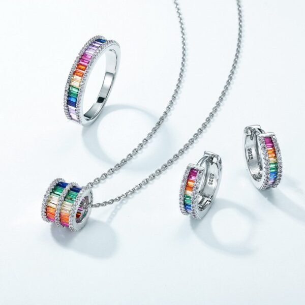 Rainbow zirconia necklace women S925 silver ring inlaid colorful treasure fashion collarbone chain light luxury style - Image 4