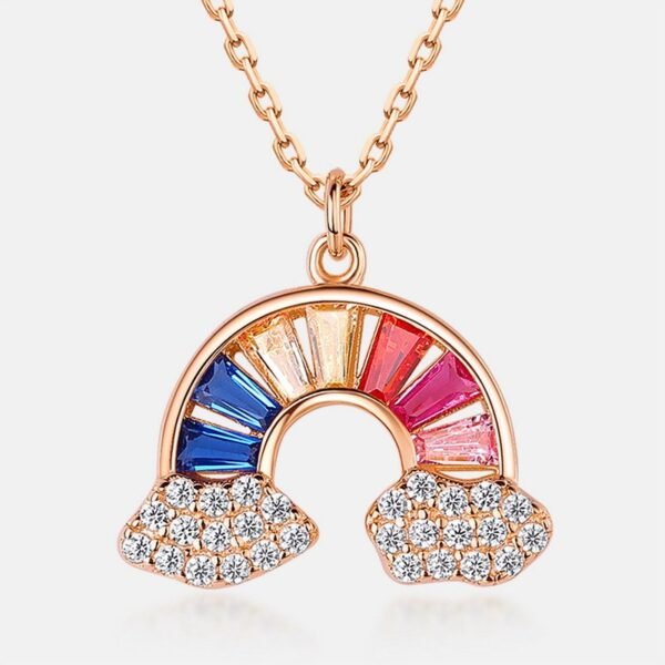 Light luxury rainbow shape color zirconia necklace women S925 silver inlaid color zirconia collarbone chain wind - Image 4