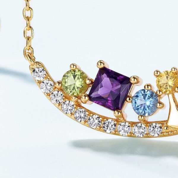 Smile crown light luxury necklace women S925 silver inlaid multi-color zirconia candy collarbone chain - Image 4
