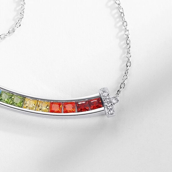 Smile rainbow zirconia necklace female S925 silver with colorful gemstone collarbone chain simple fashion hundred matching - Image 4