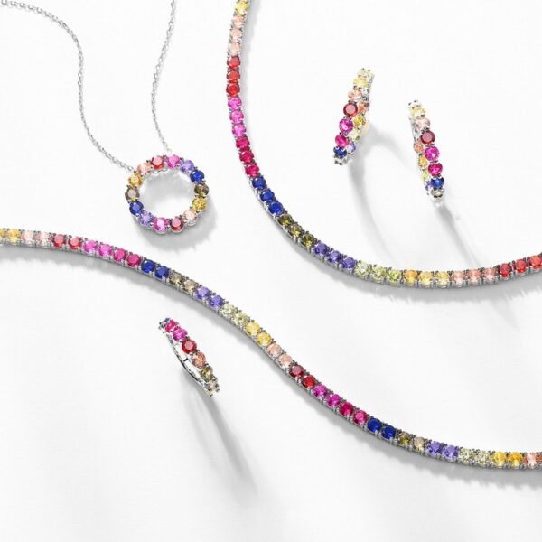 Hot sale with the same rainbow color square color zirconia necklace S925 silver collarbone chain net red male tide retro style - Image 4