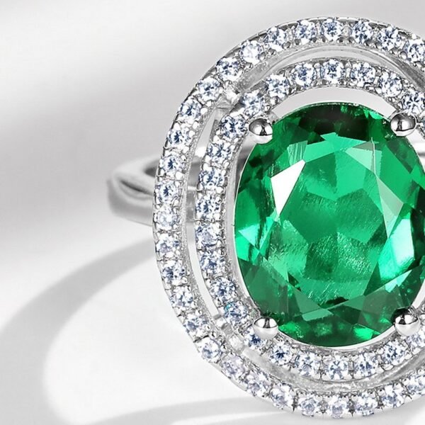 S925 Silver Cultivated Emerald Ring Female Simple Fashion Women's Finger Ring - Image 4