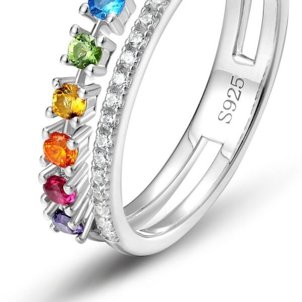 Rainbow gradient colored diamond ring women S925 silver with diamond zirconia ring fashion hip hop - Image 4