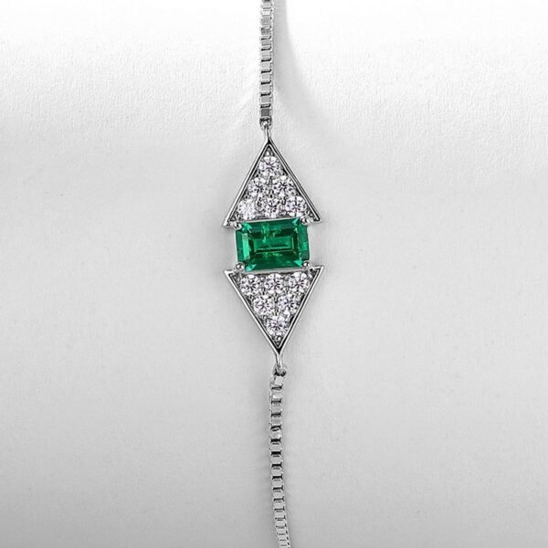 Hot Pick Geometric Patchwork Cultured Emerald Bracelet Women's S925 Silver Cultured Ruby Hand Jewelry - Image 4