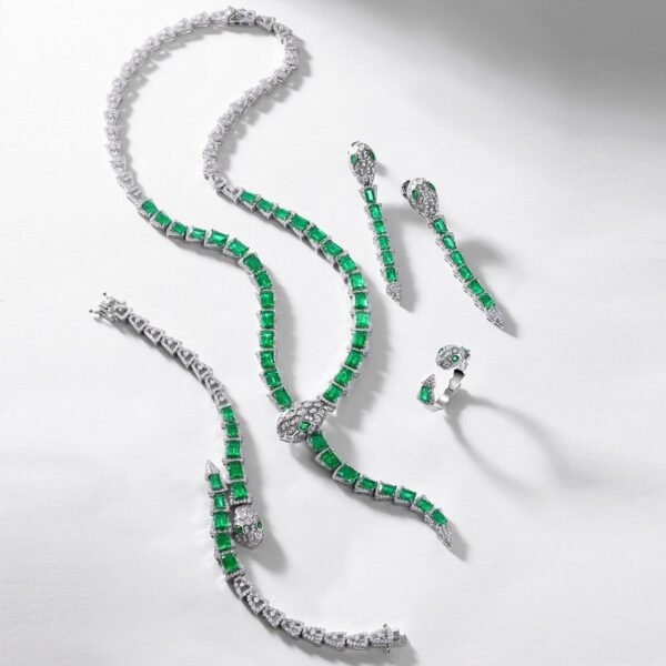 Light Luxury Fashion Snake Bone Bracelet S925 Silver Full Set Cultured Emerald Hand Jewelry Heavy Duty Premium - Image 4