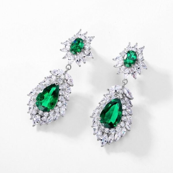 New S925 Silver Cultivated Emerald Earrings Female Vintage Luxury Premium Design Earrings - Image 4