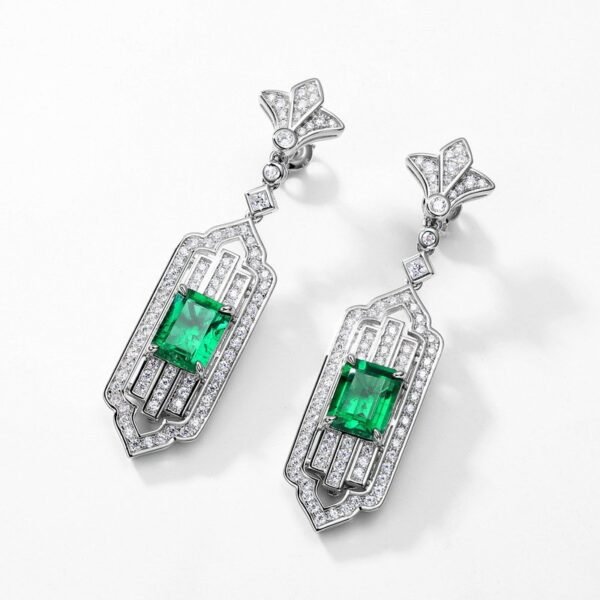 TKS925 Silver Cultivated Emerald Earrings Women's Circumference Setting Gemstone Earrings Vintage Style - Image 4