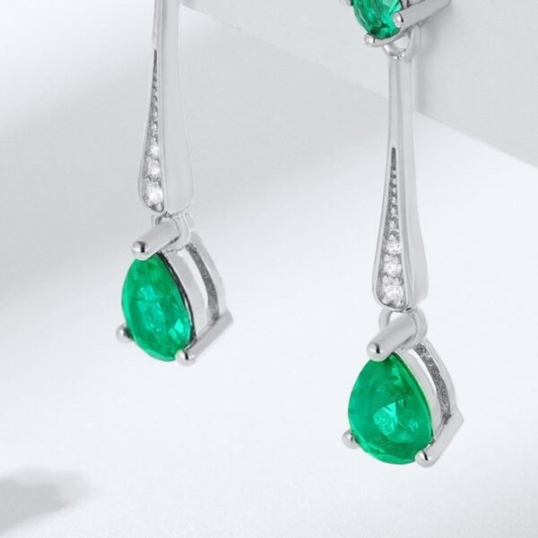 Section fashion ear wire earrings light luxury niche S925 silver cultivated emerald earrings - Image 4