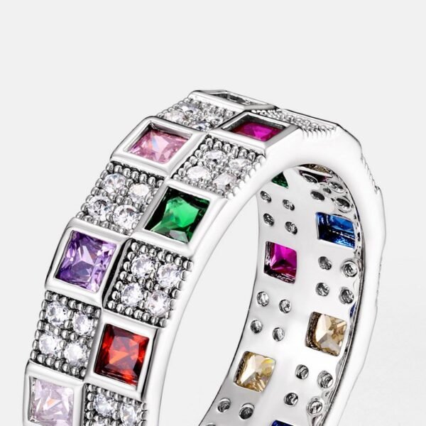 S925 Sterling Silver Delicate Rainbow Tessellations Inlaid Zirconia Ring INS Fashion Trend Index Finger Ring - Image 4