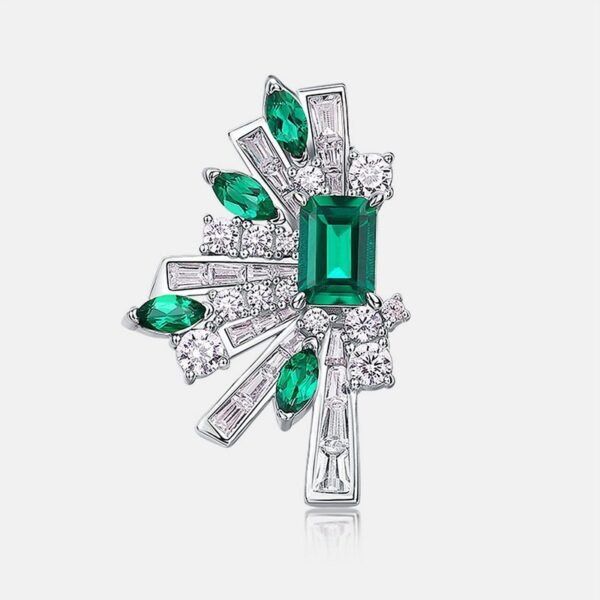 Geometric Half Scalloped Vintage Earrings S925 Silver Cultured Emerald Premium Earrings Light Luxury - Image 4