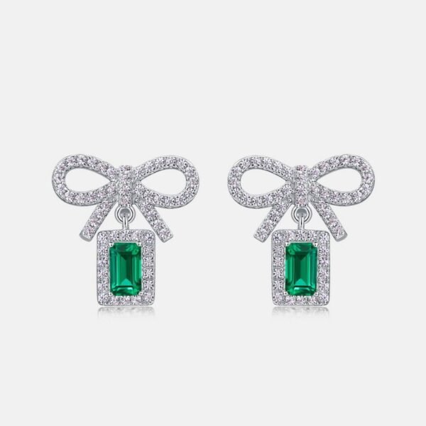 Exquisite three-dimensional bow earrings female S925 silver cultivation emerald earrings light luxury fashion - Image 4