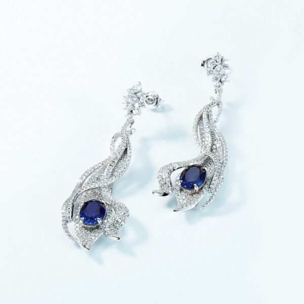 Antique style hollow leaves long section earrings S925 silver cultivate red and blue colored treasure earrings Europe and the United States retro - Image 4