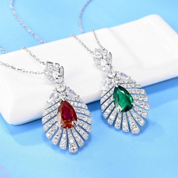 New S925 Silver Cultivated Emerald Pendant Ruby Sapphire Vintage Light Luxury Necklace - Image 4
