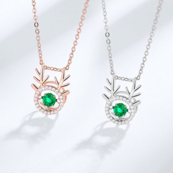 Spiritual Antlers S925 Silver Necklace Cultivated Emerald Gemstone Pendant One Deer Has You Gemstone Necklace - Image 3