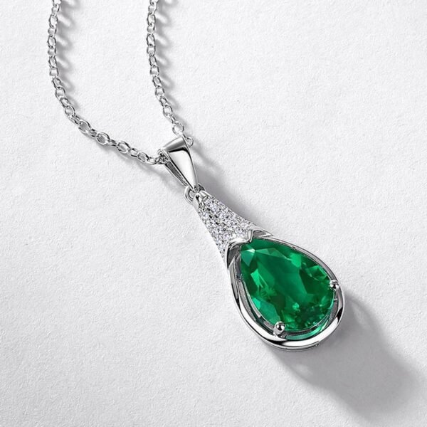 Teardrop Cultured Emerald Necklace Pendant S925 Silver with Cultured Colored Treasure Chain for Women - Image 4