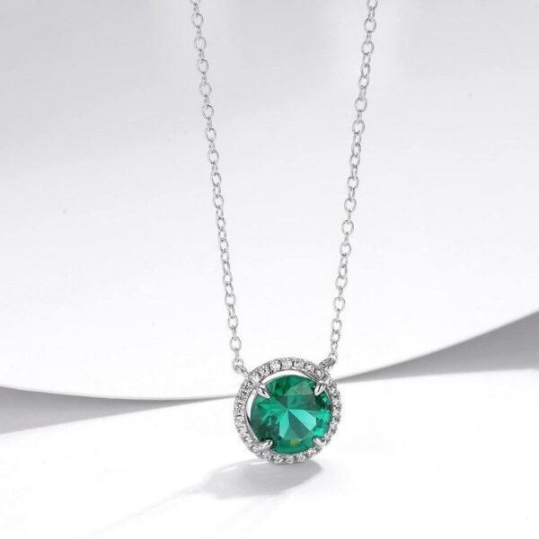 Round cultivation emerald necklace female S925 silver with cultivation ruby collarbone chain simple retro style - Image 4