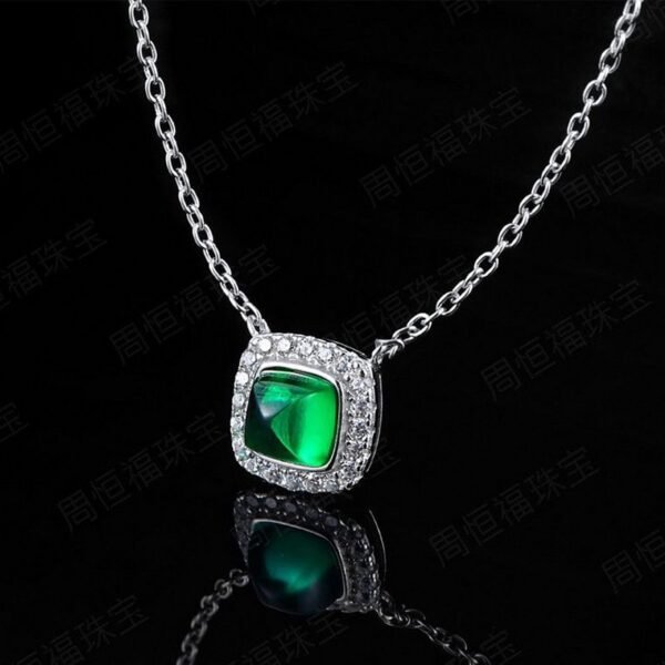 Hot pick S925 silver cultivated emerald necklace surrounded by gemstone vintage style collarbone chain light luxury and noble - Image 4