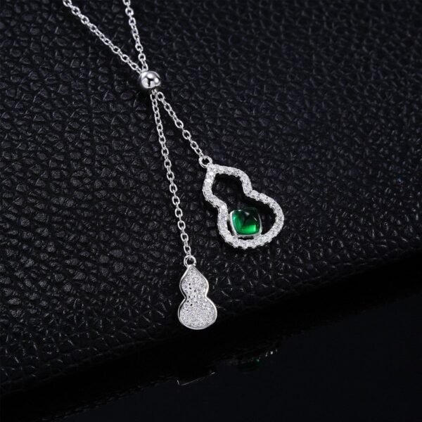 Hot sale cultivated emerald gourd pendant necklace necklace S925 silver with cultivated colored gemstone sweater chain customized - Image 4