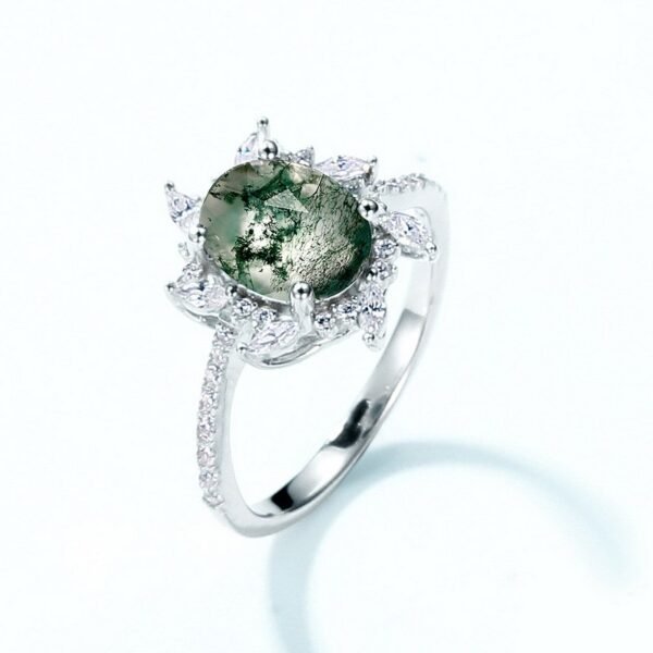 New S925 silver green moss ring women watercress agate finger ring fashion light luxury style - Image 4