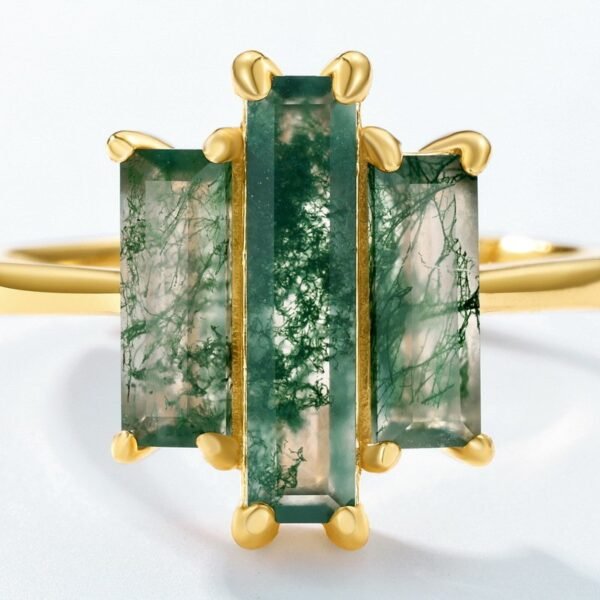 Personalized Exaggerated Natural Green Moss Stone Index Ring S925 Silver with Watercress Agate Ring - Image 4