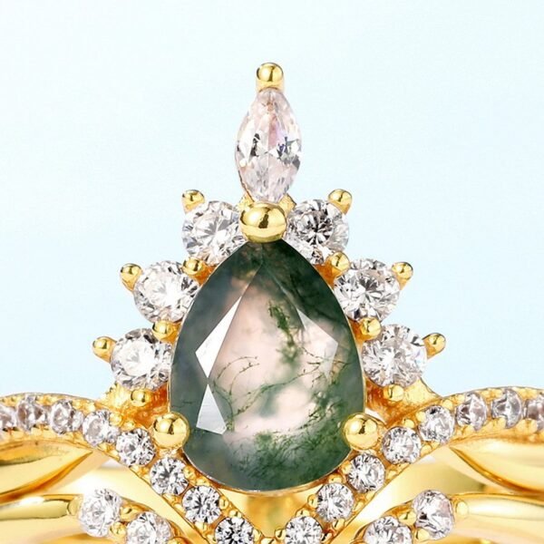 New S925 silver green moss ring women watercress agate pair ring fashionable and versatile - Image 4