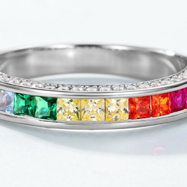 Summer fresh rainbow zirconia ring female S925 silver with multi-color treasure index finger ring simple - Image 4