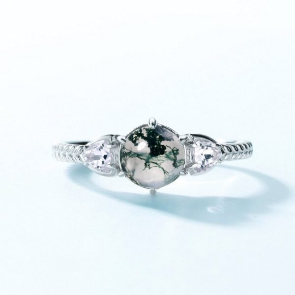 S925 Silver Green Moss Ring Six Claw Set Aqua Agate Open Finger Ring Fashion - Image 4