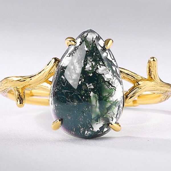 Atmospheric simple watercress agate brushed ring female S925 silver with watercress agate index finger ring light luxury - Image 4