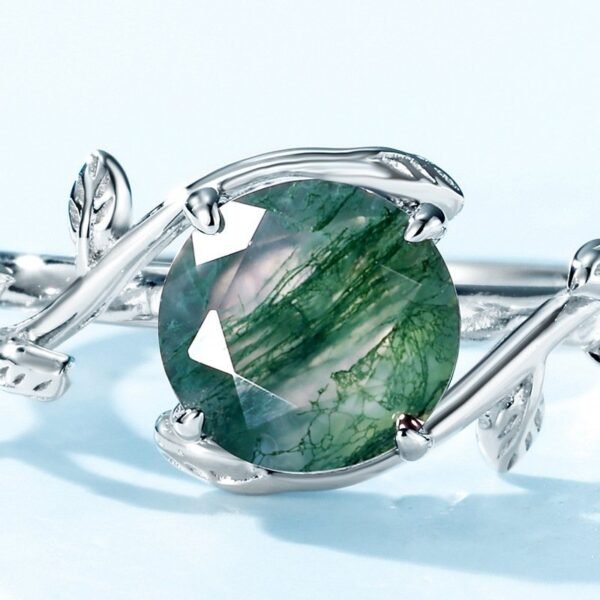 S925 silver green moss ring live mouth watercress agate finger ring fashion light luxury style hot models - Image 4