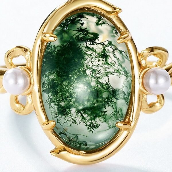 Atmospheric light luxury natural watercress agate ring women S925 silver with green moss stone index ring customized - Image 4