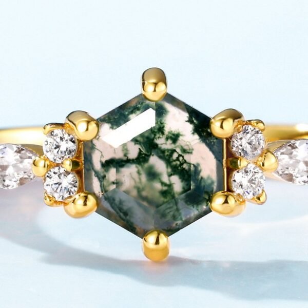 New S925 silver green moss ring women watercress agate finger ring fashion style independent station - Image 4