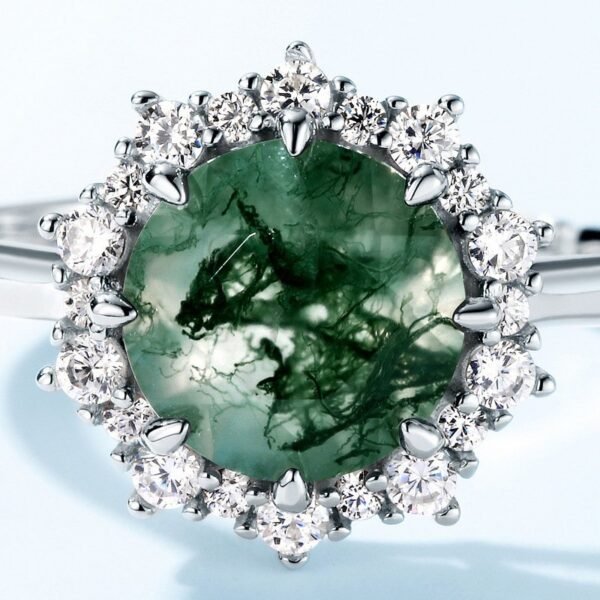 S925 silver green moss ring aqua agate fashion noble temperament - Image 4