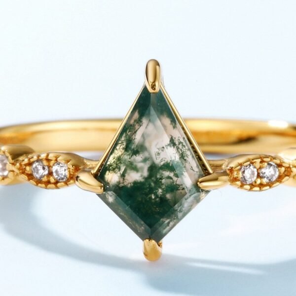 S925 silver green moss ring women watercress agate light luxury finger ring - Image 4