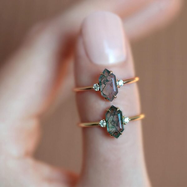 New explosive S925 silver green moss women's ring watercress agate finger ring noble style - Image 4
