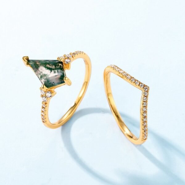 Live with the same S925 silver green moss ring female watercress agate pair ring fashion style - Image 4