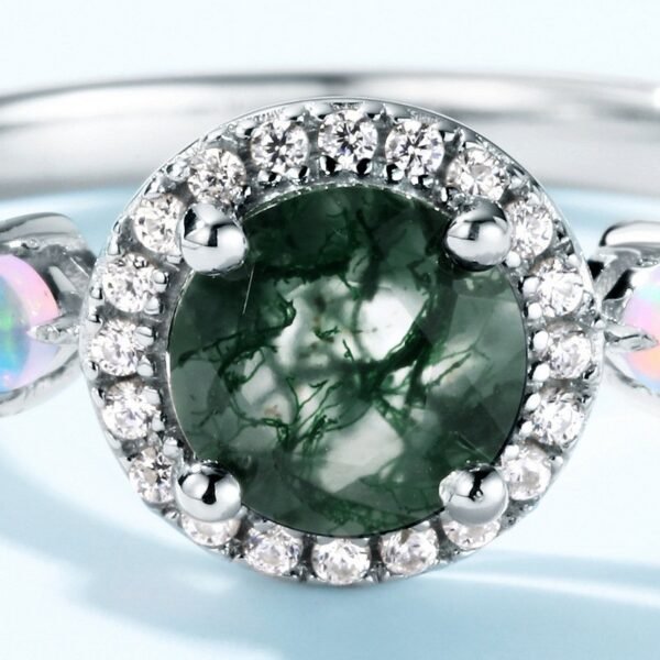 New S925 silver green moss ring watercress agate finger ring noble wind TikTok live with the same models - Image 4