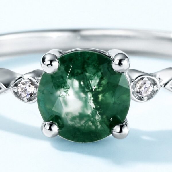 New S925 Silver Green Moss Stone Ring Aqua Agate Ring Light Luxury Style Amazon TikTok - Image 4