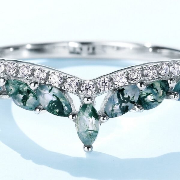 New S925 silver green moss ring watercress agate hand jewelry noble light luxury fashion style - Image 4