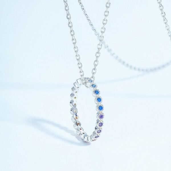 Rainbow zirconia ring necklace two wear S925 silver surrounded with colorful treasure index finger ring fashion simple - Image 4