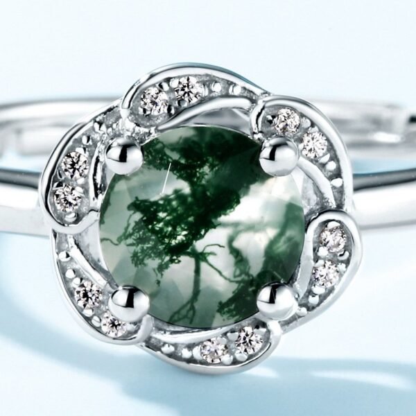 New S925 Silver Green Moss Ring Watercress Agate Finger Ring Fashion Light Luxury Style TikTok - Image 4