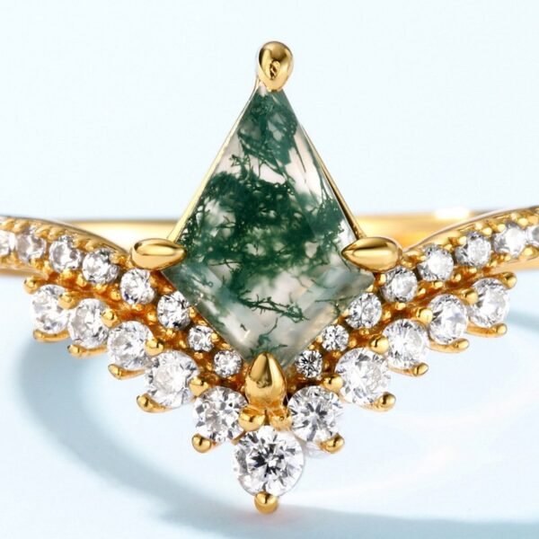New S925 silver green moss ring with watercress agate finger ring noble luxury wind best-selling - Image 3