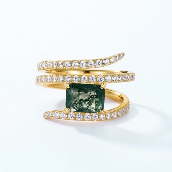 New design sense of natural watercress agate ring female S925 silver gold-plated triple winding index finger ring customized - Image 4