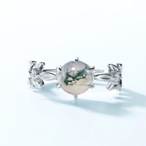 S925 silver natural watercress agate ring six claws inlaid green moss finger ring light luxury fashion - Image 4