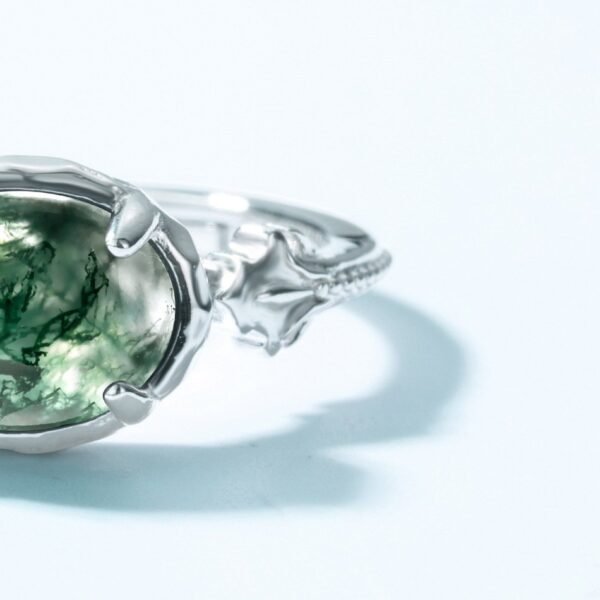 S925 silver green moss ring female fashion watercress agate open finger ring light luxury style hand jewelry - Image 4