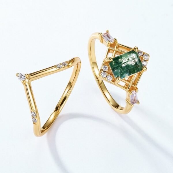Stacked Natural Green Moss Stone Ring S925 Silver with Watercress Agate Butt Joint Light Luxury Style - Image 4